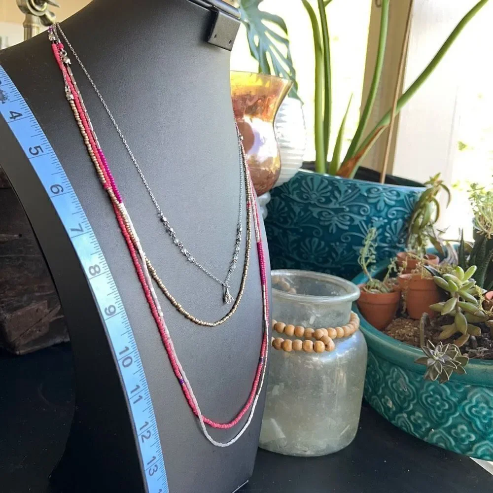 Loft Necklace Layered Red White Sliver Crystal $18ea or Bundle3/$30